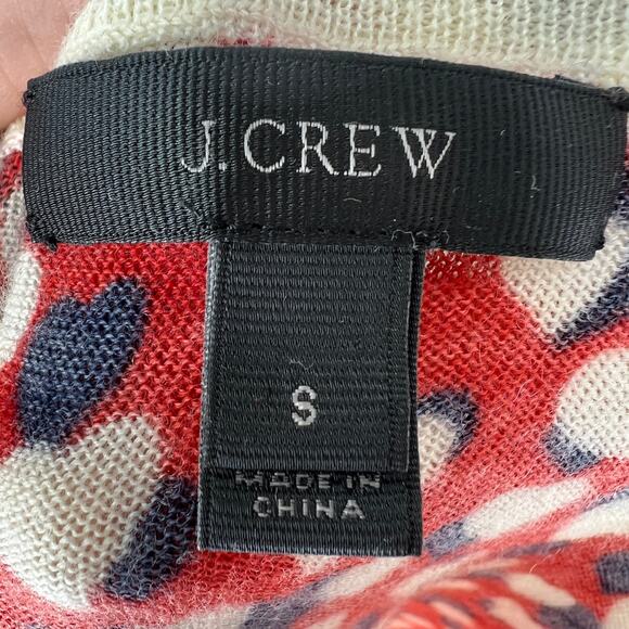 J.CREW Tippi Merino Wool Red White Black Hearts Print Shoulder Sweater Small S - Picture 8 of 9